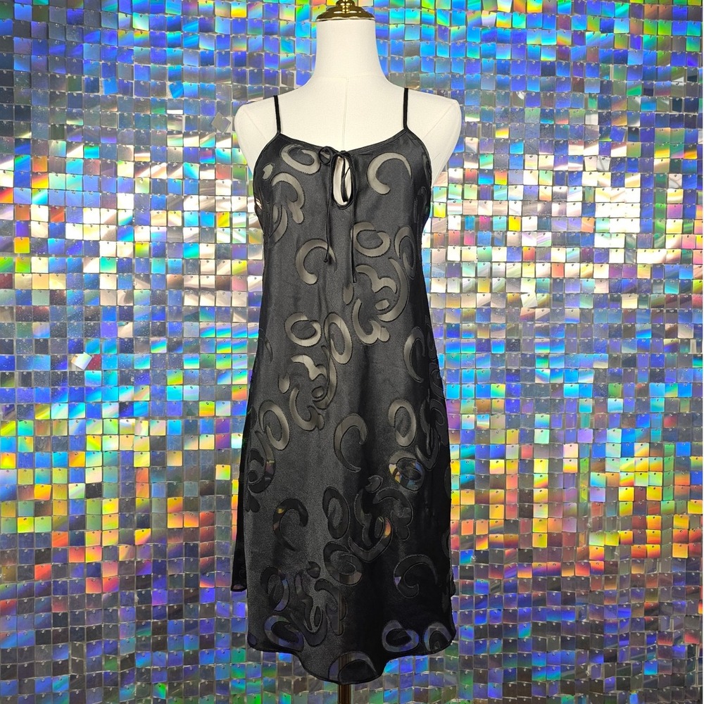 Disney‎ World Black Sheer Mickey Swirl Nightgown Slip Dress S Lingerie Sleepwear